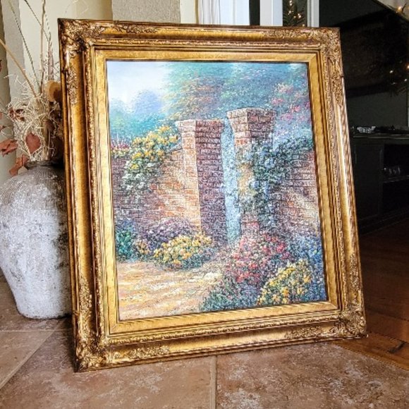 The Rose Garden Thomas Kinkade Style Painting 32x28 - Picture 1 of 11